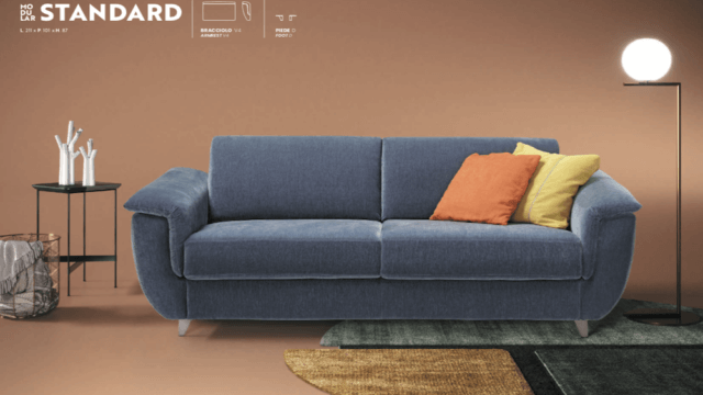 Divano letto matrimoniale Modular Standard con materasso alto 17 cm e rete ortopedica a doghe in legno – Tino Mariani