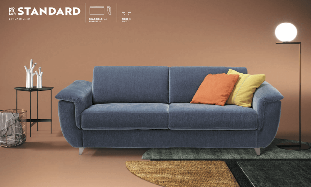 Divano letto matrimoniale Modular Standard con materasso alto 17 cm e rete ortopedica a doghe in legno – Tino Mariani