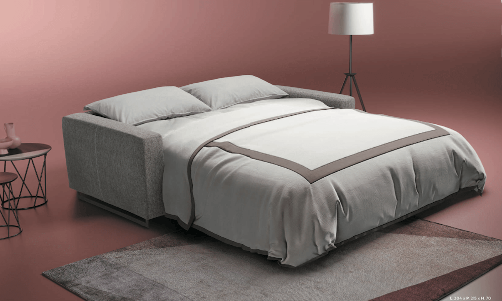 Divano letto Modular Pro aperto con rete a doghe, design versatile e funzionalità ottimale, Tino Mariani