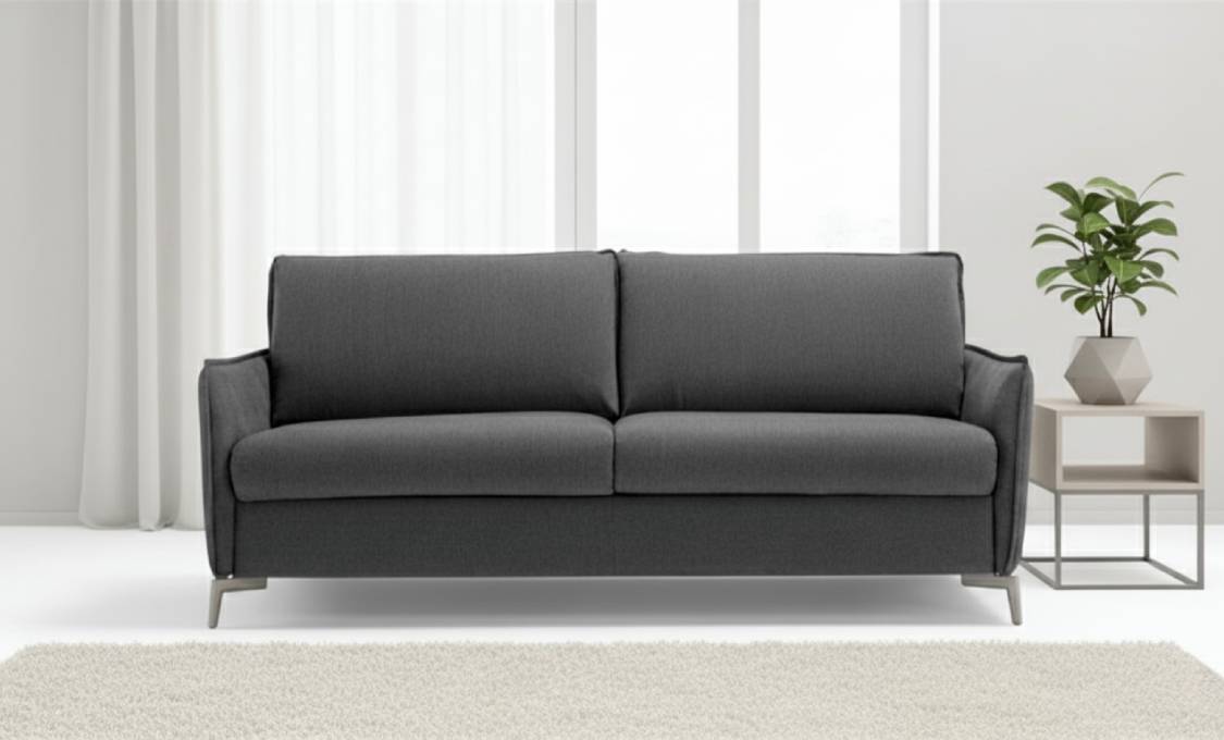 Divano letto Elegance con piedini alti, rete a doghe ortopedica e rivestimento antimacchia sfoderabile – Tino Mariani