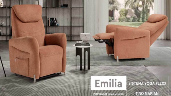 Poltrona Relax Yoga Flexx Emilia in vendita da Tino Mariani. Innovativa poltrona di design con sistema massaggio yoga. 100% made in Italy.