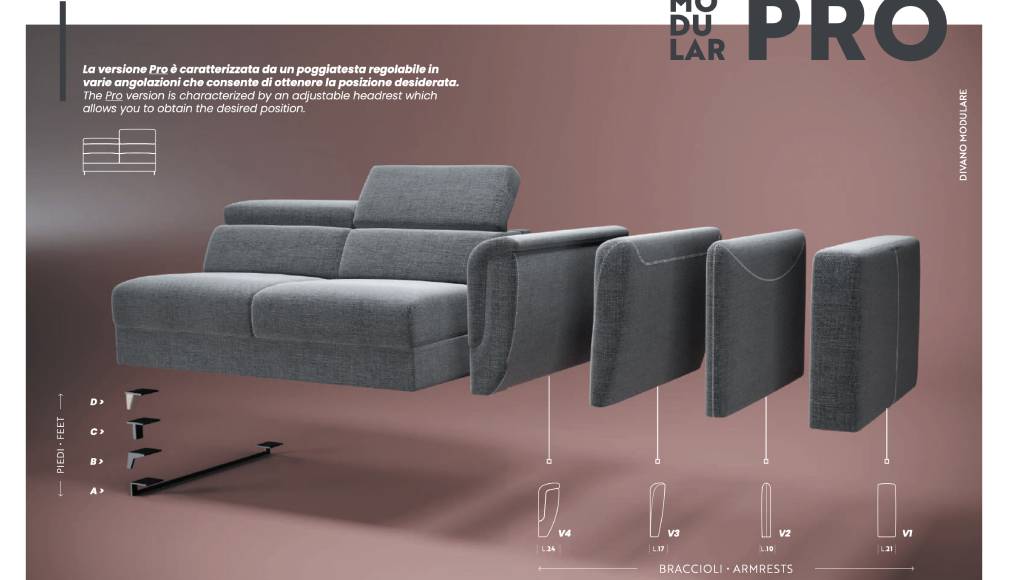 Braccioli E Piedini Personalizzabili Per Divano Letto Angolare Modular Pro Tino Mariani