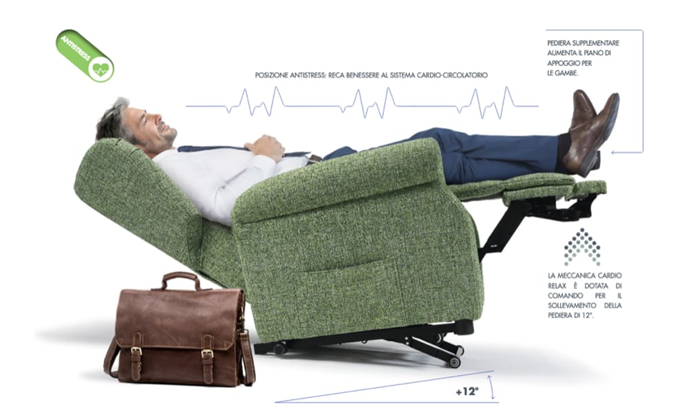Poltrona Cardio Relax Tino Mariani in pronta consegna, modello elettrico reclinabile disponibile a Milano e provincia