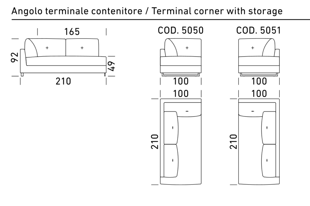 Dimensioni Nuovo Angolo Penisola Contenitore Per Modular Plus e Modular Standard Tino Mariani