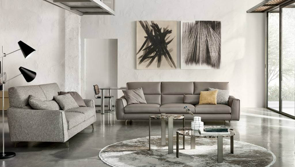 Divano 3 posti e divano 2 posti moderni di Tino Mariani a confronto, modelli relax e letto su misura