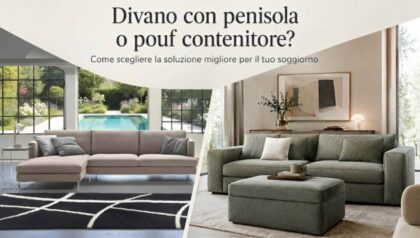 Confronto tra divano con penisola e divano lineare con pouf contenitore