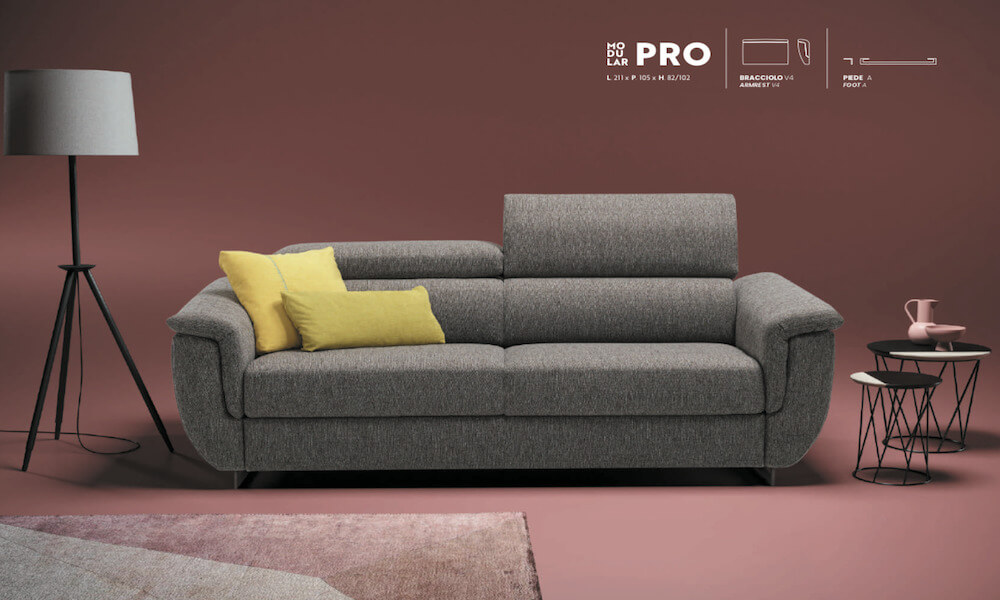 Divano Letto Con Materasso Alto 17 Rete A Doghe In Legno Tessuto Anti Macchia Modular Pro Tino Mariani