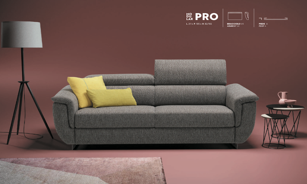 Divano Letto Con Materasso Alto 17 Rete A Doghe In Legno Tessuto Anti Macchia Modular Pro Tino Mariani