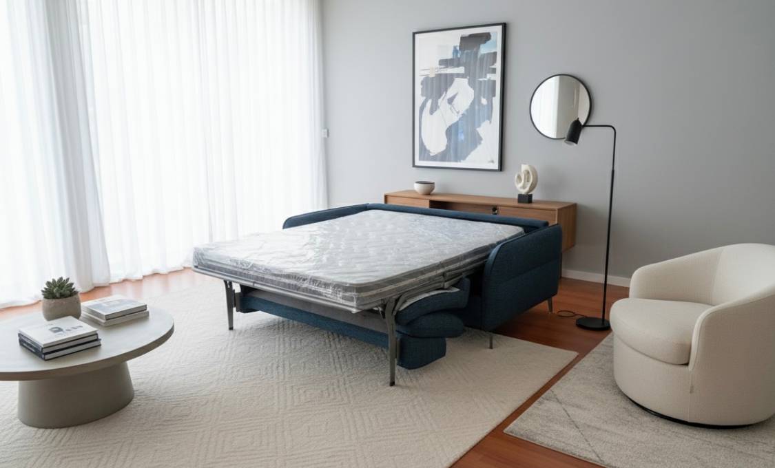 Divano Letto Elegance Con Materasso 140x197 H 13 E Piedini Alti In Tessuto Sfoderabile Anti Macchia Blu Pronta Consegna Tino Mariani