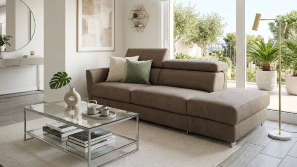 Divano letto matrimoniale Modular Pro con pouf contenitore a destra – Tino Mariani