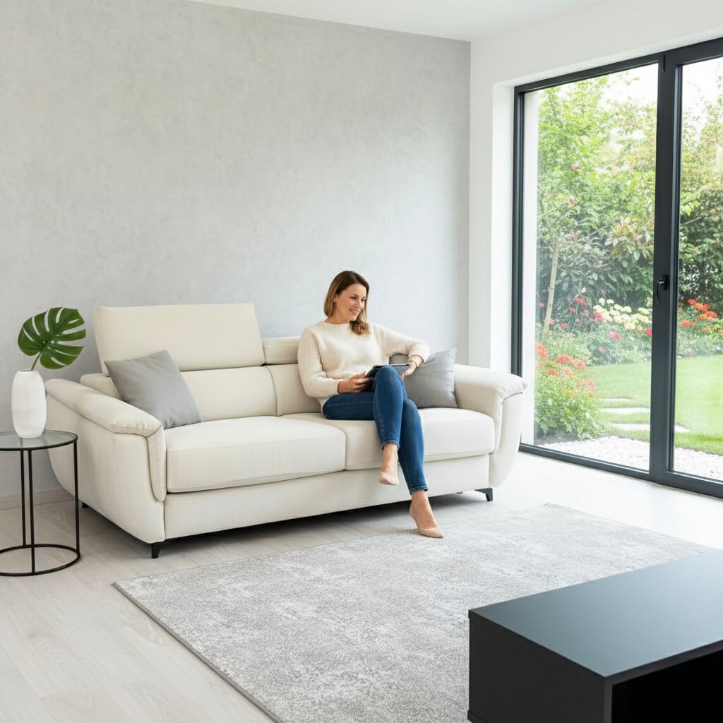 Divano Letto Modular Pro Comodo Per La Schiena Con Donna Seduta A Leggere