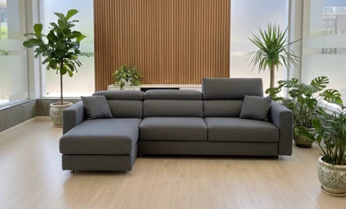 Divano Letto Modular Pro Con Chaise Longue Contenitore In Tessuto Grigio Scuro Tino Mariani