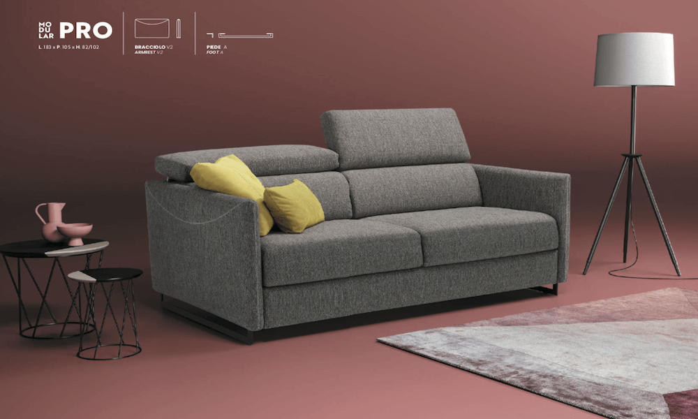 Divano letto piccolo Modular Pro con bracciolo stretto e rete a doghe in legno Tino Mariani