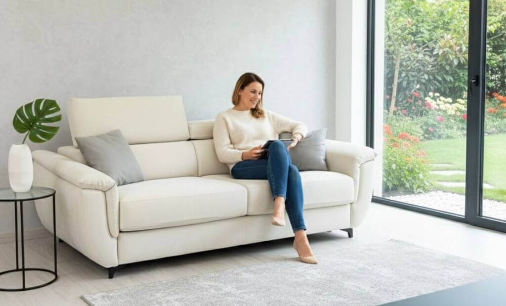 Divano letto Modular Pro in microfibra antimacchia colore avorio in pronta consegna da Tino Mariani