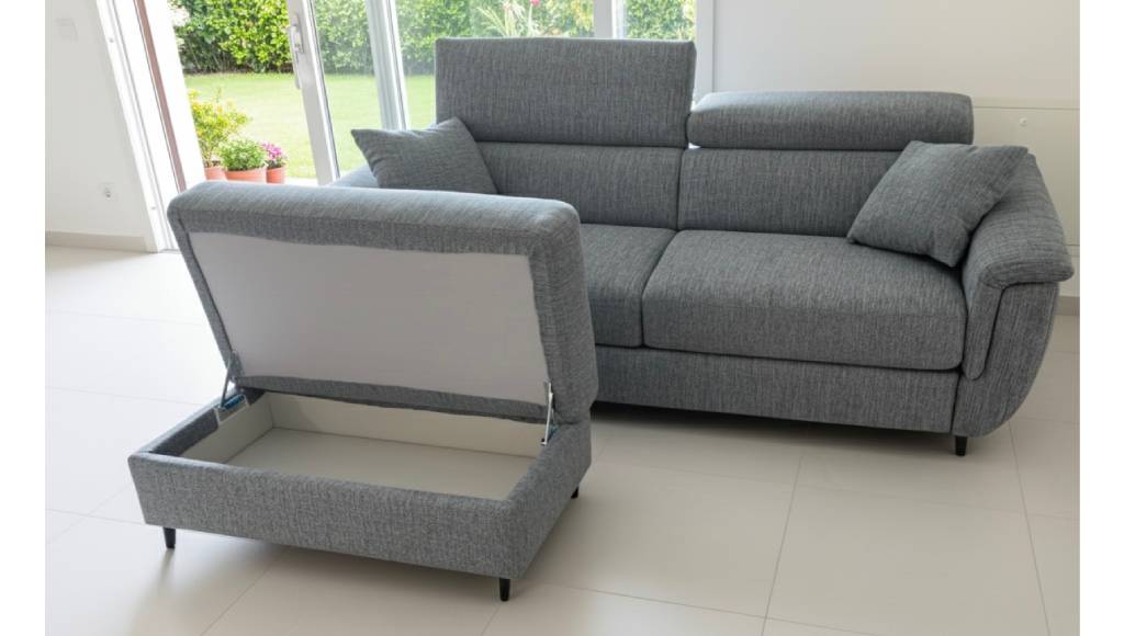 Divano letto matrimoniale Modular Pro con pouf contenitore in tessuto Tino Mariani