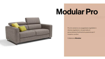 Divano Letto Modular Pro Tino Mariani con materasso alto 17 cm e poggiatesta regolabile, ideale per uso quotidiano