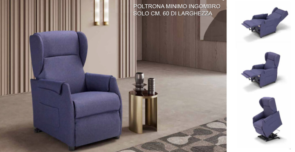 Poltrona relax minimo ingombro Easy. Nuova poltrona relax elettrica 100% made in Italy di dimensioni compatte. Cardio relax. Dispositivo Medico.