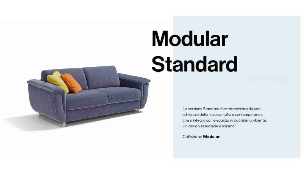 Divano letto Modular Standard con materasso alto e rete ortopedica a doghe – Tino Mariani