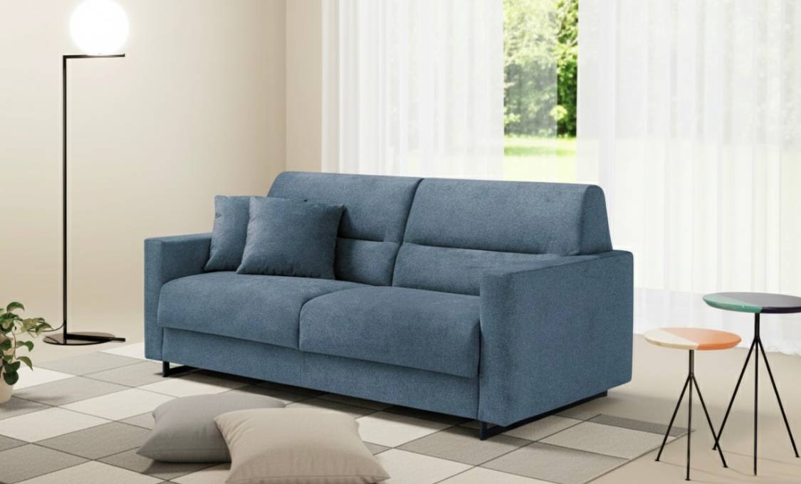 Nuovo Divano Letto Air Con Porta Guanciali, Consegna Rapida, Piedini In Acciaio Neri, Tessuto Anti Macchia