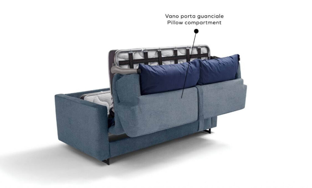 Nuovo Divano Letto Air Con Porta Guanciali, Materasso Alto 17 Cm. Tessuto Anti Macchia Tino Mariani
