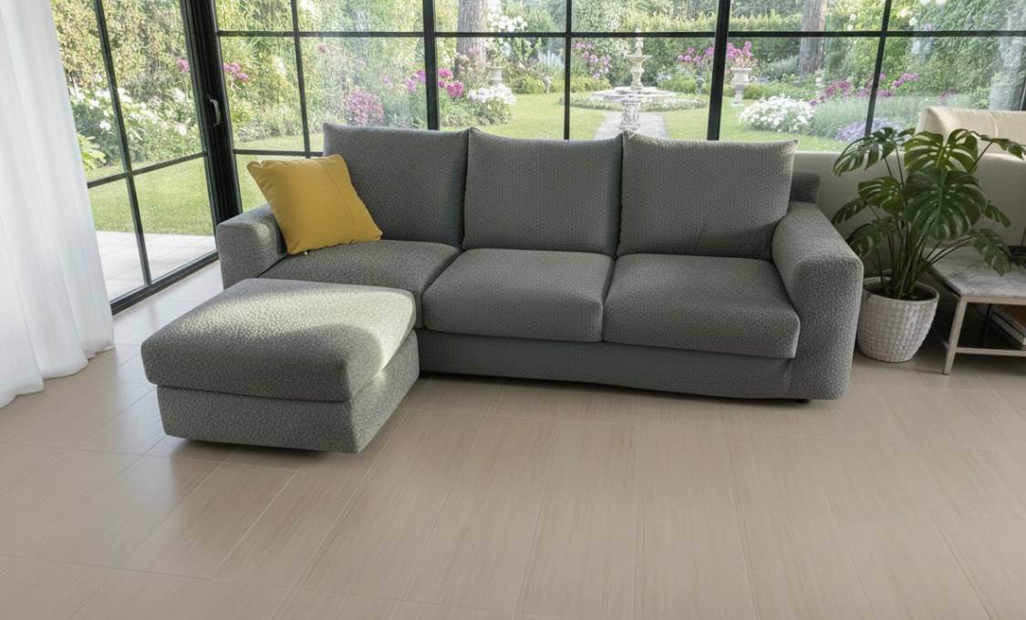 Offerta divano moderno in tessuto bouclé Caraibi in pronta consegna