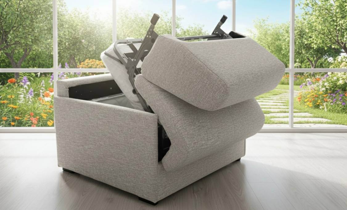 Offerta poltrona letto Tino Mariani con materasso alto, vano porta guanciali, kit ruote e tessuto Aquaclean