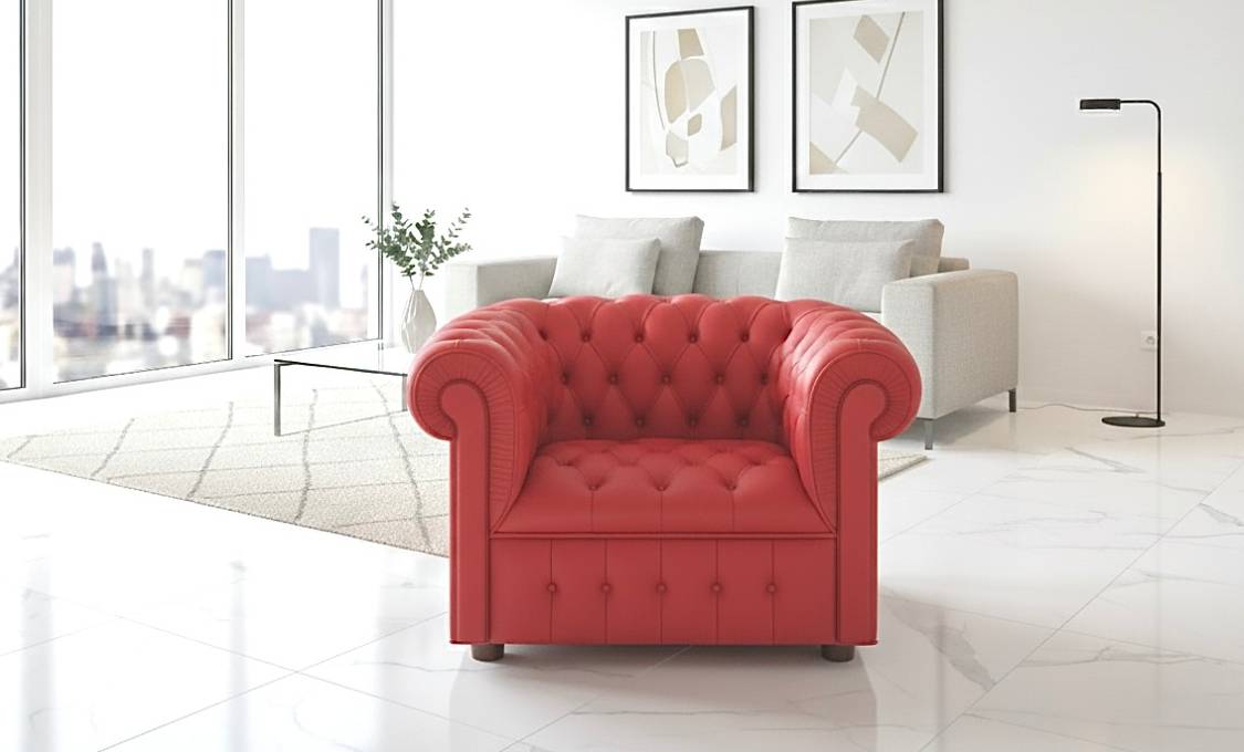Poltrona Chesterfield con Seduta Capitonné e Molle d’Acciaio in Stile Classico