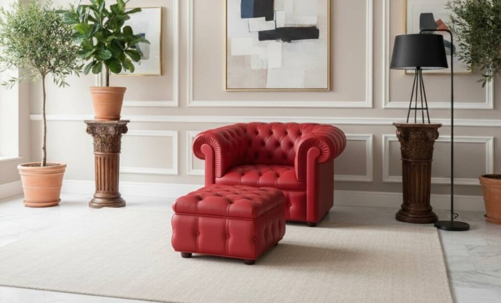 Poltrona Chester in pelle pieno fiore colore rosso Tino Mariani