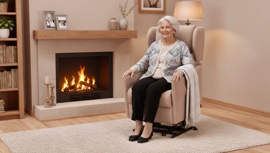Donna anziana che utilizza poltrona relax con alzata assistita a Lissone
