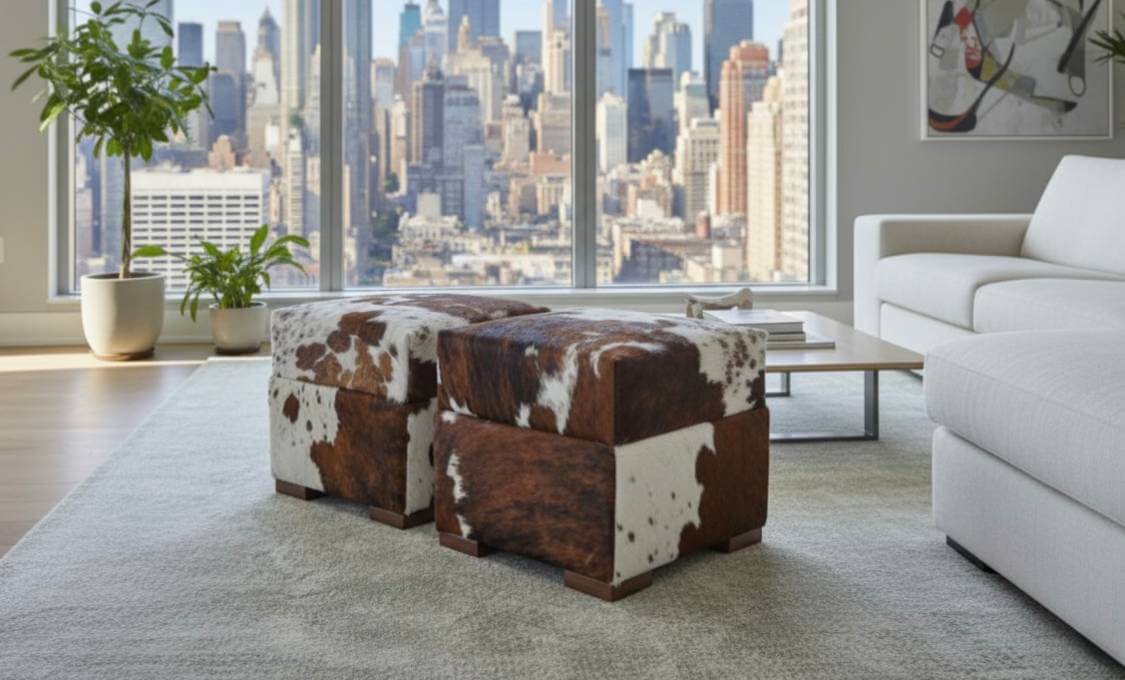 Pouf Su Misura in Pelle Cavallino con Piedini in Legno – Tino Mariani