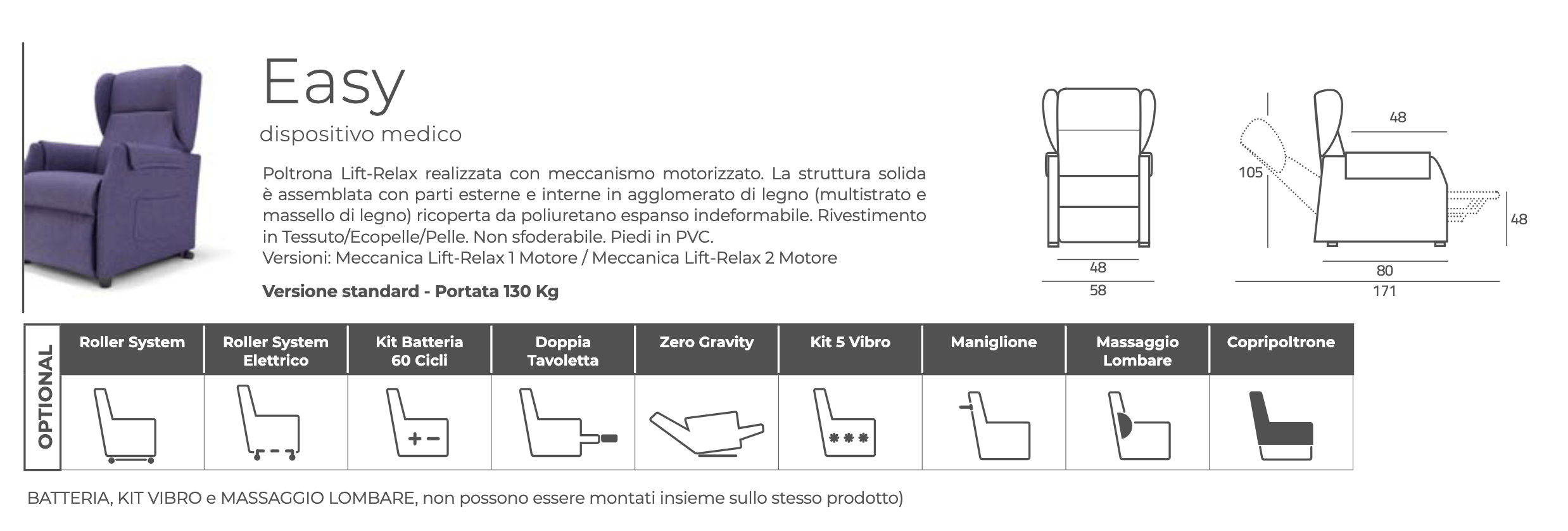 Scheda Tecnica Poltrona Relax Piccola Easy Tino Mariani