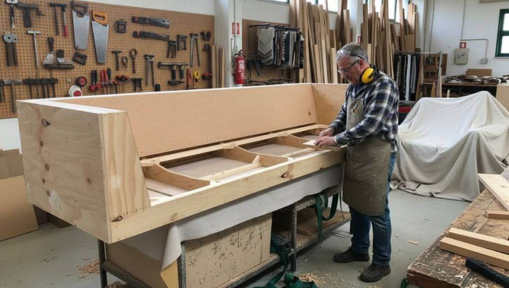 Struttura in legno massello per divano artigianale su misura Tino Mariani Lissone